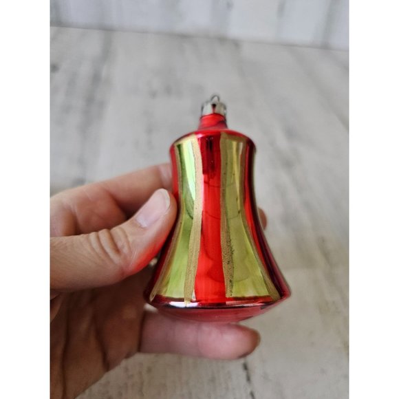 Vintage Bell striped red green ornament Xmas set - Picture 8 of 12